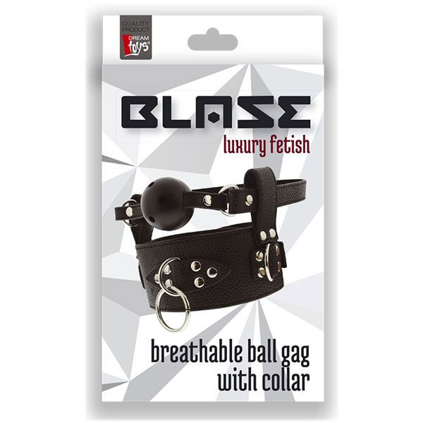 Черный кляп-шар с отверстиями и ошейником BREATHABLE BALL GAG WITH COLLAR, Dream Toys
