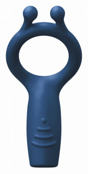 Синее эрекционное виброкольцо с клиторальным отростком Explorer Ring