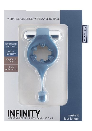 Синее эрекционное виброкольцо Infinity Vibrating Cockring with Dangling Ball, Shots Media BV Синее эрекционное виброкольцо Infinity Vibrating Cockring with Dangling Ball, Shots Media BV