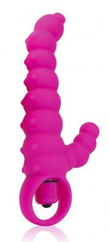 Розовый силиконовый рельефный вибромассажер - 11,5 см., Bior toys