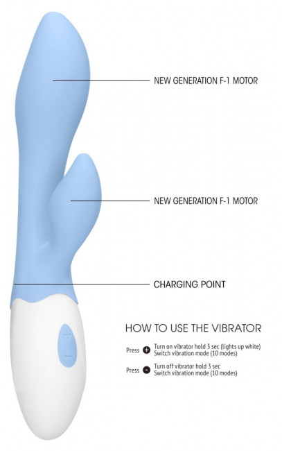 Голубой G-spot вибратор Sunset со стимулятором клитора - 20 см., Shots Media BV