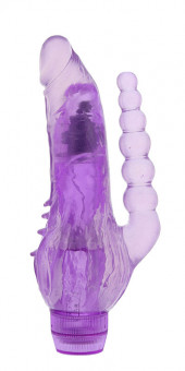 Фиолетовый вибратор для вагинально-анальной стимуляции JELLY JOY CRYSTAL COX PURPLE - 19 см., Dream Toys