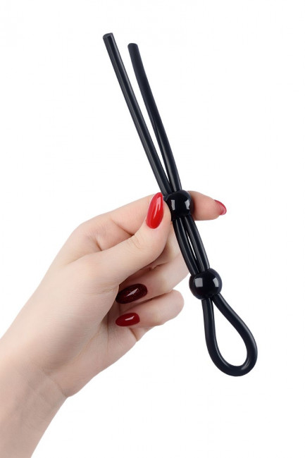 Черное лассо на пенис с двумя бусинами, A-toys