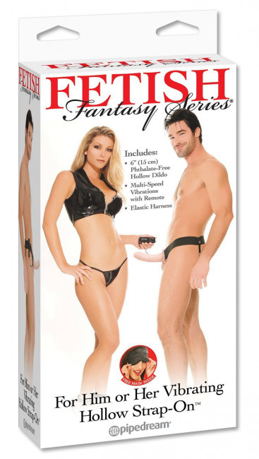 Полый страпон унисекс телесного цвета с вибрацией For Him or Her Vibrating Hollow Strap-On - 15 см., Pipedream