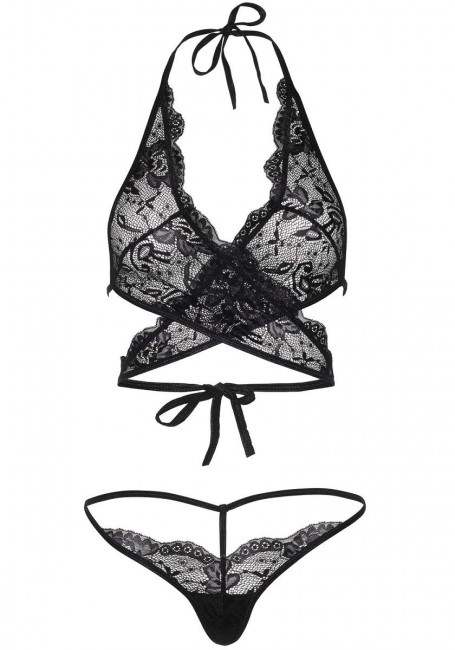 Кружевной комплект LACE WRAP AROUND TOP & STRING: топ и стринги, Leg Avenue