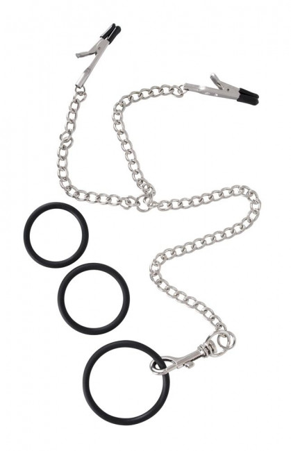 Зажимы для сосков, соединённые с эрекционным кольцом Y-Kette mit Klemmen & Penisringen, Orion