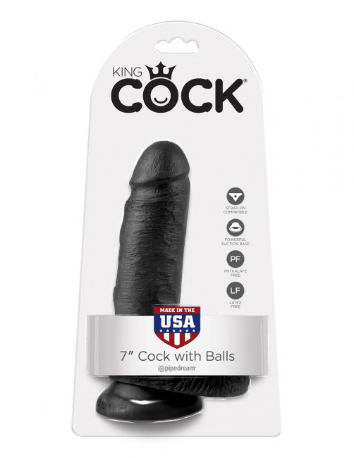 Чёрный фаллоимитатор с мошонкой 7" Cock with Balls - 19,4 см., Pipedream