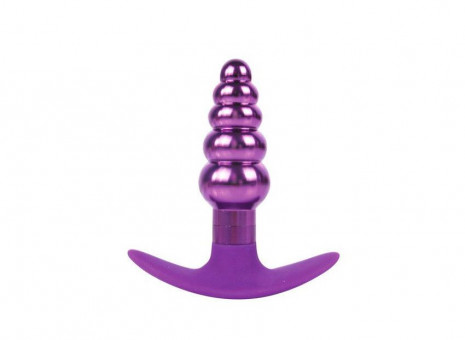 Фиолетовая анальная втулка из металла и силикона - 9,6 см., Bior toys