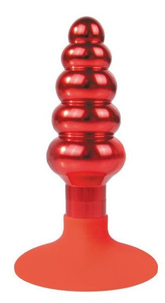 Красная анальная пробка-елочка с круглым ограничителем - 10 см. , Bior toys