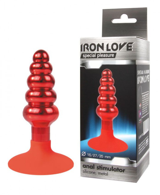 Красная анальная пробка-елочка с круглым ограничителем - 10 см. , Bior toys