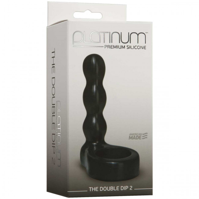 Черный анальный стимулятор с силиконовым кольцом Platinum Premium Silicone - The Double Dip 2 - Black, Doc Johnson
