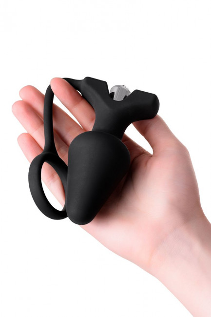 Чёрное эрекционное кольцо с анальной вибропробкой, Erotist