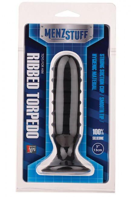 Чёрный силиконовый анальный массажер MENZSTUFF RIBBED TORPEDO DONG - 13 см., Dream Toys Чёрный силиконовый анальный массажер MENZSTUFF RIBBED TORPEDO DONG - 13 см., Dream Toys