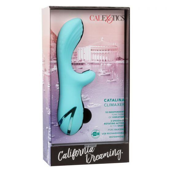 Голубой вибратор-ротатор с клиторальным отростком Catalina Climaxer - 20,25 см. Голубой вибратор-ротатор с клиторальным отростком Catalina Climaxer - 20,25 см.