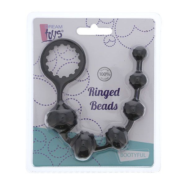 Черная анальная цепочка с шишечками RINGED BEADS - 23 см., Dream Toys Черная анальная цепочка с шишечками RINGED BEADS - 23 см., Dream Toys
