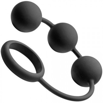 Анальные шарики Tom of Finland Silicone Cock Ring with 3 Weighted Balls, XR Brands