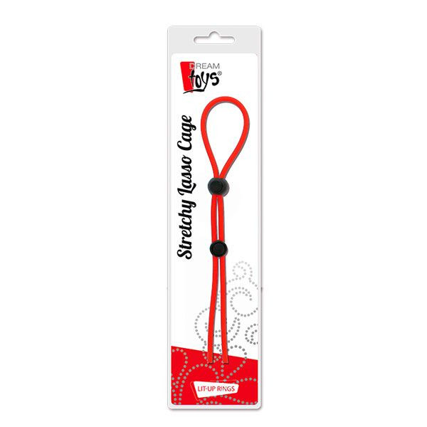 Красное лассо на пенис с двумя бусинами STRETCHY LASSO CAGE, Dream Toys