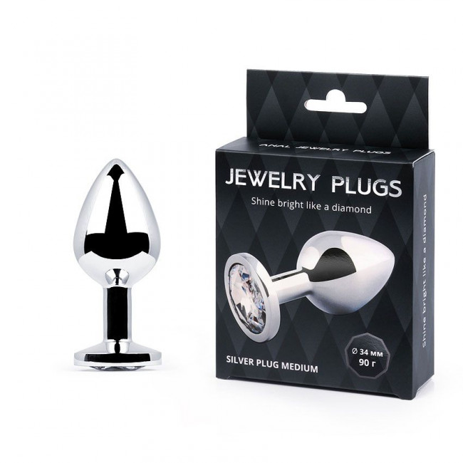 Анальная пробка BUTT PLUG  Small с прозрачным кристаллом - 7 см., Anal Jewelry Plug