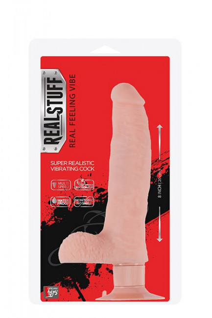 Телесный вибратор на присоске REALSTUFF 8INCH VIBRATOR - 20 см., Dream Toys
