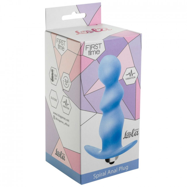 Голубая фигурная анальная вибропробка Spiral Anal Plug - 12 см., Lola toys