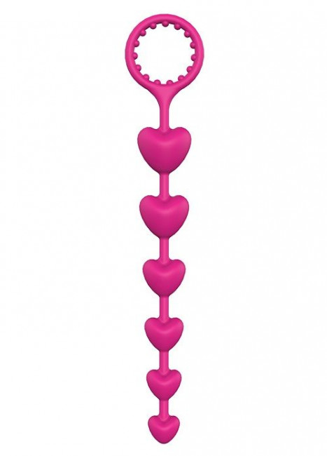 Розовая анальная цепочка с шариками-сердечками HEART BEADS - 23 см., Dream Toys Розовая анальная цепочка с шариками-сердечками HEART BEADS - 23 см., Dream Toys