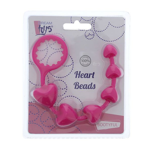 Розовая анальная цепочка с шариками-сердечками HEART BEADS - 23 см., Dream Toys Розовая анальная цепочка с шариками-сердечками HEART BEADS - 23 см., Dream Toys