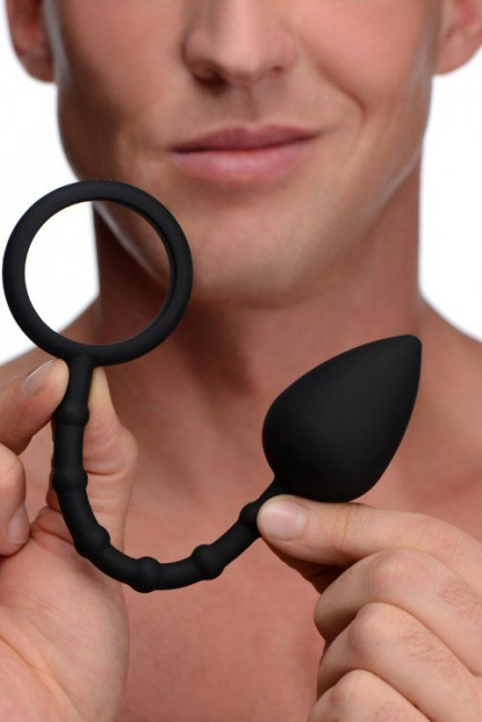 Эрекционное кольцо с каплевидной анальной пробкой Imbed Silicone Anal Plug and Cock Ring, XR Brands