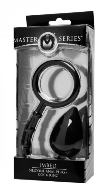 Эрекционное кольцо с каплевидной анальной пробкой Imbed Silicone Anal Plug and Cock Ring, XR Brands