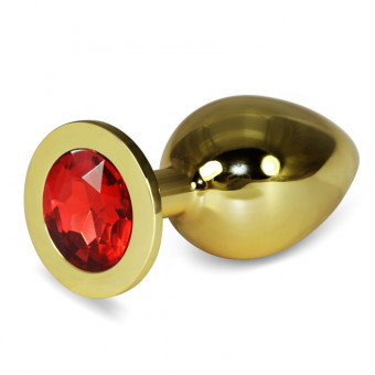 Анальная пробка Butt Plug Gold Large с красным камнем - 10,1 см., Lovetoy
