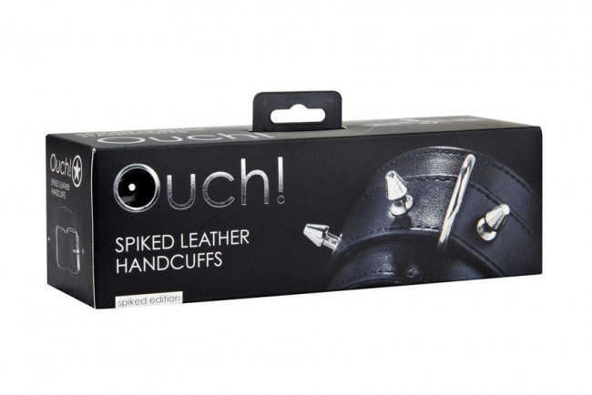 Чёрные кожаные наручники с шипами Spiked Leather Handcuffs, Shots Media BV