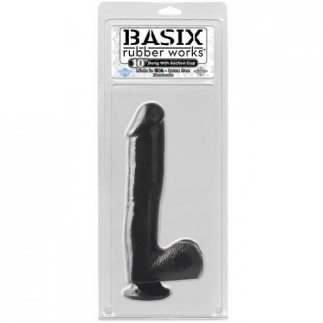 Черный фаллоимитатор c мошонкой Basix - 26 см., Pipedream