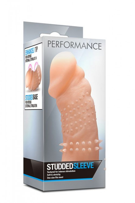 Телесная насадка с точками и шипами Performance Studded Sleeve - 14,6 см., Blush Novelties