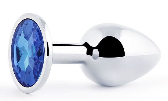 Анальное украшение BUTT PLUG  Small с синим кристаллом - 7 см., Anal Jewelry Plug