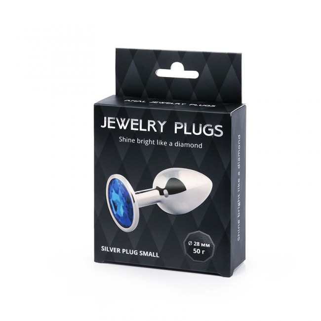 Анальное украшение BUTT PLUG  Small с синим кристаллом - 7 см., Anal Jewelry Plug