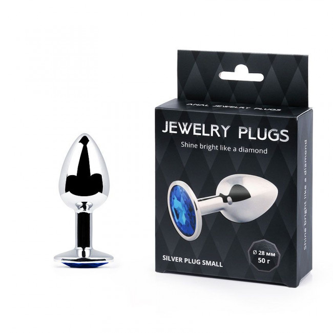 Анальное украшение BUTT PLUG  Small с синим кристаллом - 7 см., Anal Jewelry Plug