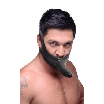 Черный кляп-страпон Masters Mini Face Fuck Strap-On - 14 см., XR Brands
