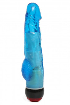 Голубой вибратор-реалистик с мошонкой и подсветкой - 21,5 см., 4sexdreaM