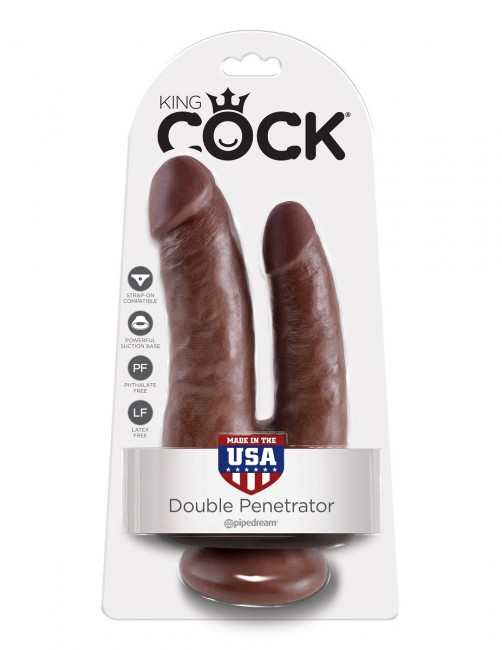 Коричневый анально-вагинальный фаллоимитатор Double Penetrator - 20,9 см., Pipedream