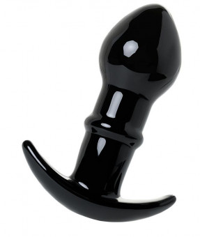 Черная стеклянная анальная втулка Sexus Glass с ограничителем - 11,5 см., Sexus