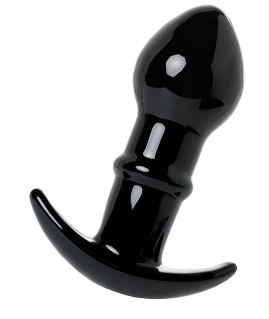 Черная стеклянная анальная втулка Sexus Glass с ограничителем - 11,5 см., Sexus
