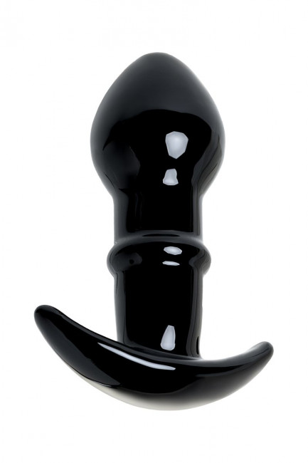 Черная стеклянная анальная втулка Sexus Glass с ограничителем - 11,5 см., Sexus