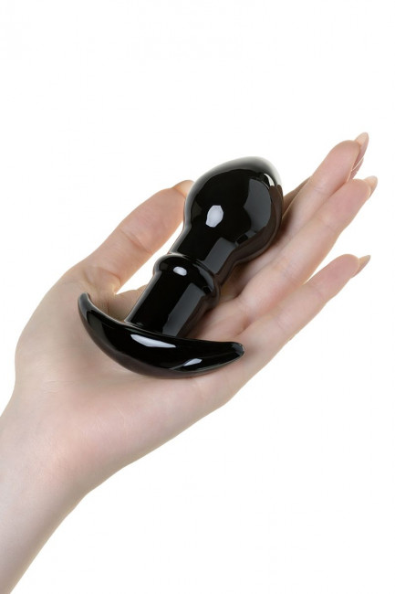 Черная стеклянная анальная втулка Sexus Glass с ограничителем - 11,5 см., Sexus
