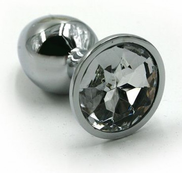 Серебристая алюминиевая анальная пробка с прозрачным кристаллом - 7 см., Kanikule