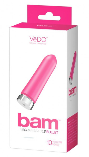 Розовая перезаряжаемая вибропуля VeDO Bam - 9,7 см., VeDO