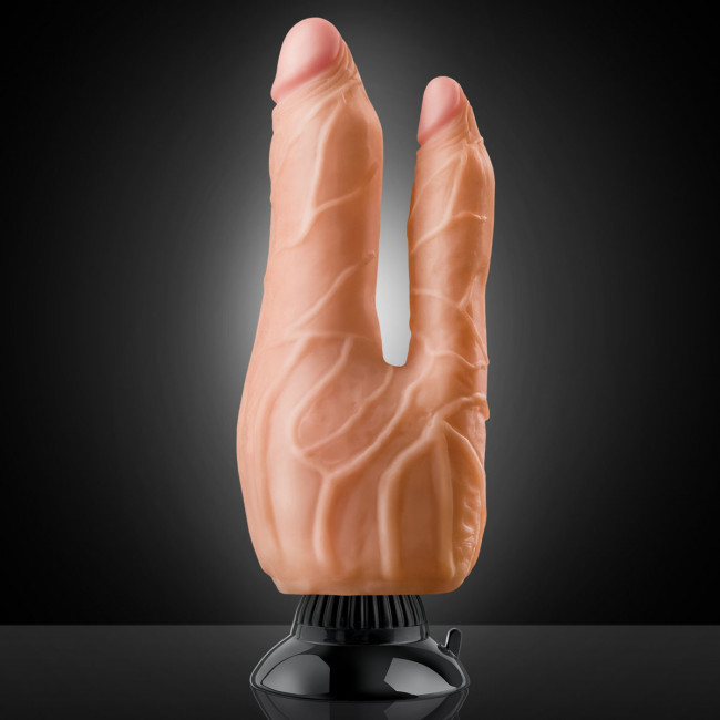 Вибратор телесного цвета для двойного проникновения Real Feel Deluxe №8 Double Penetrator - 13 см., Pipedream