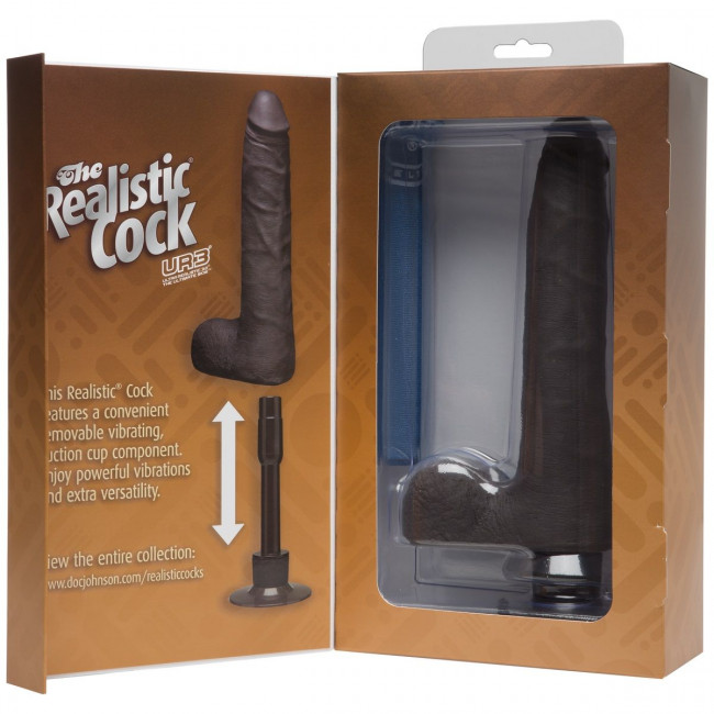 Коричневый вибратор-реалистик The Realistic Cock ULTRASKYN Vibrating 9” Slim - 26,1 см., Doc Johnson