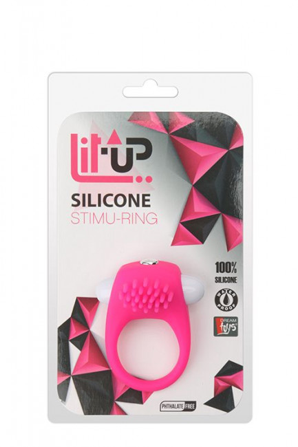 Розовое эрекционное кольцо с щеточкой LIT-UP SILICONE STIMU RING 5, Dream Toys