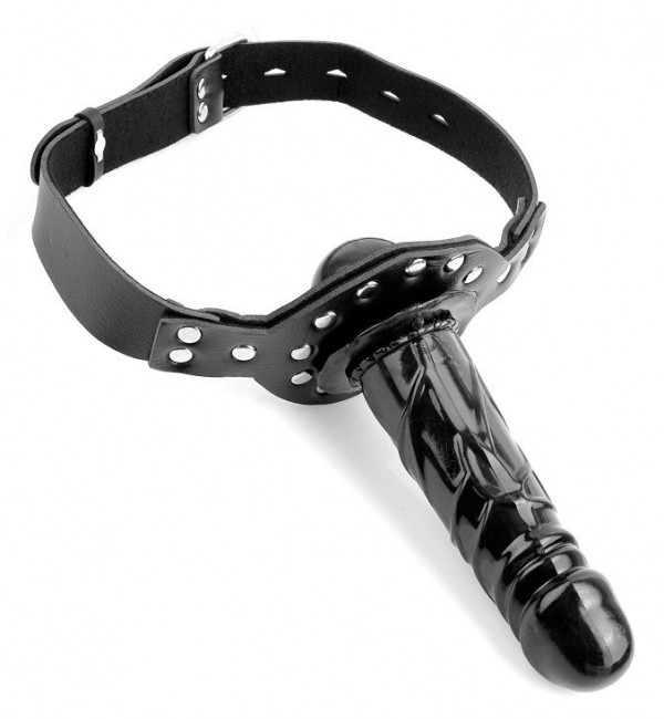 Чёрный кляп с фаллоимитатором Deluxe Ball Gag with Dildo, Pipedream