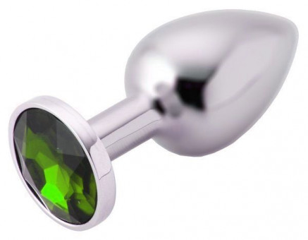 Анальное украшение BUTT PLUG  Small с зеленым кристаллом - 7 см., Anal Jewelry Plug