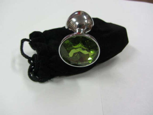 Анальное украшение BUTT PLUG  Small с зеленым кристаллом - 7 см., Anal Jewelry Plug